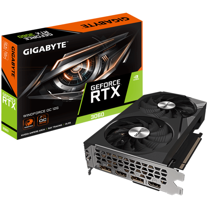 GIGABYTE Video Card NVidia GeForce RTX 3060 WINDFORCE 12G, GDDR6 12GB/192bit, PCI-E 4.0, 7680x4320 550W DisplayPort 1.4a *2 HDMI