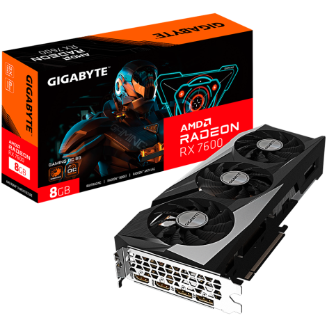 GIGABYTE Video Card AMD Radeon RX 7600 GAMING OC 8G (8GB GDDR6/128bit, PCI-E 4.0, Recommended PSU 550W, 2xDP, 2xHDMI) ATX