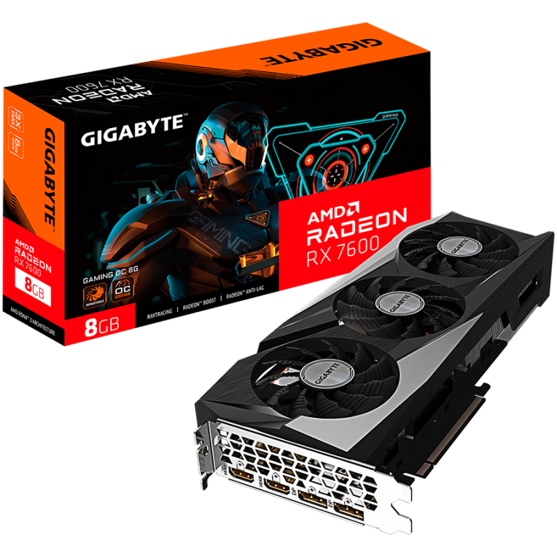 GIGABYTE Video Card AMD Radeon RX 7600 GAMING OC 8G (8GB GDDR6/128bit, PCI-E 4.0, Recommended PSU 550W, 2xDP, 2xHDMI) ATX