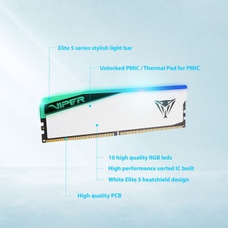 Patriot Viper Elite 5 RGB DDR5 Memory 6200 MHz UDIMM Kit 64GB (2 x 32GB) White