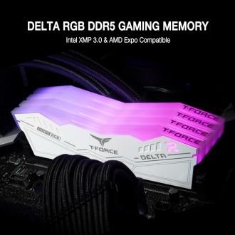 TEAMGROUP T-Force Delta RGB DDR5 Ram 32GB Kit (2x16GB) 7200MHz (PC5-57600) CL34 Desktop Memory White - FF4D532G7200HC34ADC01
