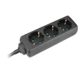 Commel utičnica 3-struka, L 1,4m - crna