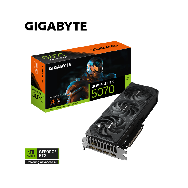 Gigabyte RTX5070 Windforce OC SFF, 12GB GDDR7, NVIDIA GeForce, GV-N5070WF3OC-12GD