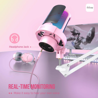 FIFINE AmpliGame A8 USB Condenser Microphone with RGB Pink