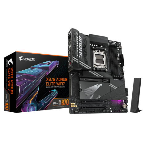 GIGABYTE Mainboard Desktop X870 AORUS ELITE WIFI7 (X870 AM5, 4xDDR5, 2.5GbE LAN, Wi-Fi 7) ATX