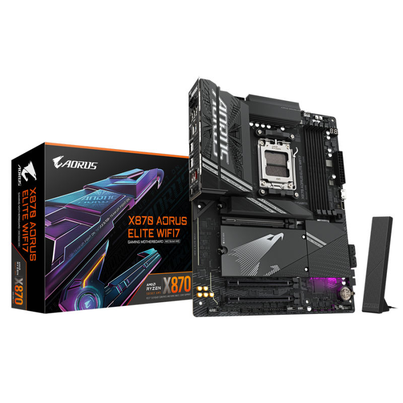 GIGABYTE Mainboard Desktop X870 AORUS ELITE WIFI7 (X870 AM5, 4xDDR5, 2.5GbE LAN, Wi-Fi 7) ATX