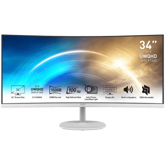 MSI PRO MP341CQW, VA, Curved 34", 3440 x 1440 (UWQHD), 100Hz, 4ms (GTG Min.) / 1ms MPRT, FreeSync, 21:9, Anti-glare, 2x HDMI, 1x