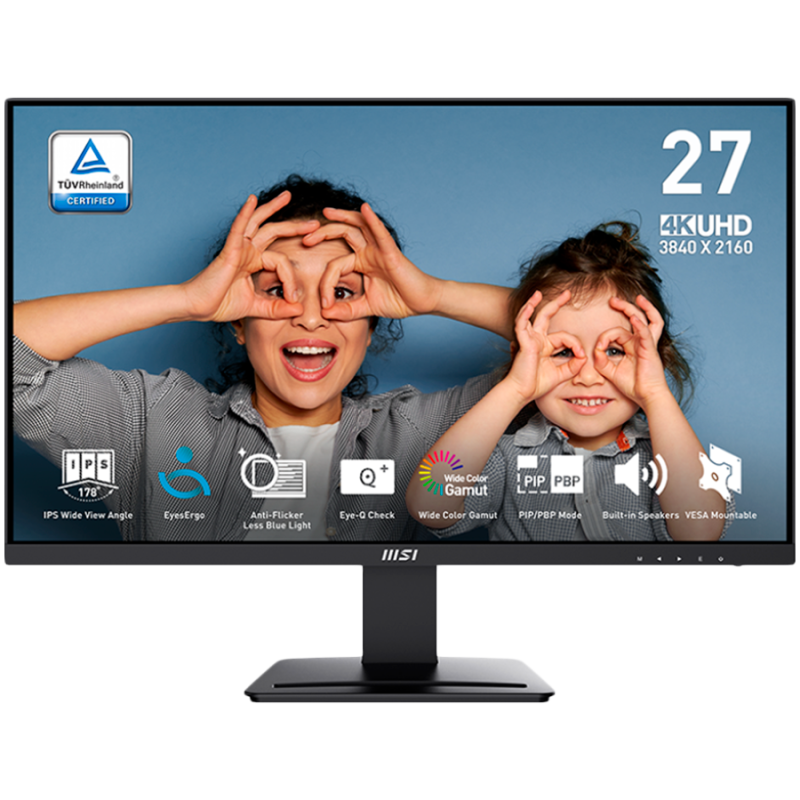 MSI PRO MP273U, IPS, 27'', 3840 x 2160 (UHD), 60Hz, 4ms (GTG), 16:9, Anti-glare, 2x HDMI 2.0b (4K, 60Hz), 1x DP (1.4a), 2x 3W sp