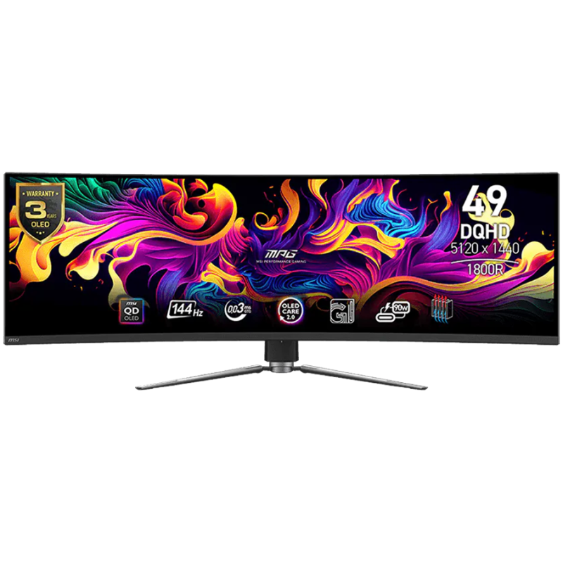 MSI MPG 491CQP QD-OLED Gaming Monitor, 49", 5120 x 1440 (DQHD), QD-OLED, 144Hz, Curve 1800R, 0.03ms, AMD FreeSync Premium Pro, D