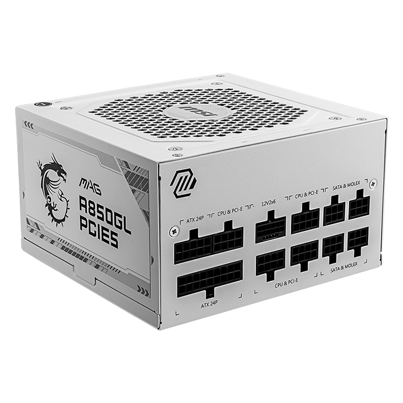 MSI MAG A850GL PCIE5, 850W, 80 Plus Gold, 120mm Fluid Dynamic Bearing Fan, Protections: OCP/OVP/OPP/OTP/SCP, Dimensions: 150mmx1
