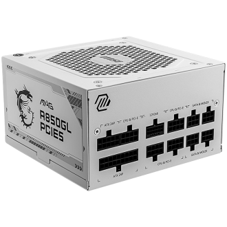 MSI MAG A850GL PCIE5, 850W, 80 Plus Gold, 120mm Fluid Dynamic Bearing Fan, Protections: OCP/OVP/OPP/OTP/SCP, Dimensions: 150mmx1