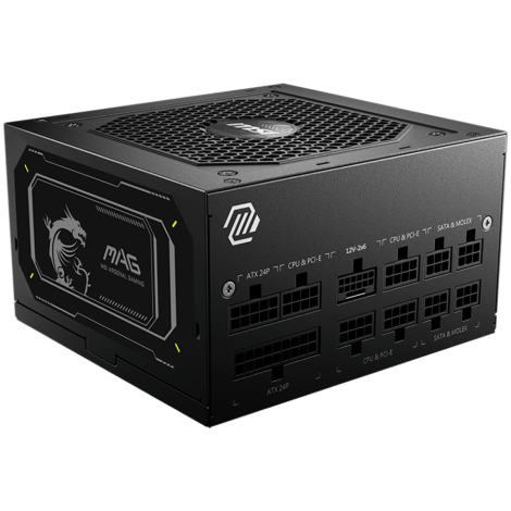 MSI PSU MAG A750GL PCIE5 II, 750W 80Plus Gold, 120mm Fan Active PFC, Fully Modular, 12VHPWR, ATX 3.1, PCIe 5.1, OVP, OCP, OTP, O