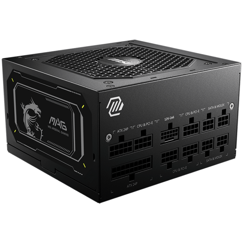 MSI PSU MAG A750GL PCIE5 II, 750W 80Plus Gold, 120mm Fan Active PFC, Fully Modular, 12VHPWR, ATX 3.1, PCIe 5.1, OVP, OCP, OTP, O
