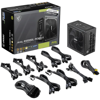 MSI MAG A1000GL PCIE5 II, 1000W, 80+ Gold, Fully modular, 135mm Vent, ATX 3.1 ready