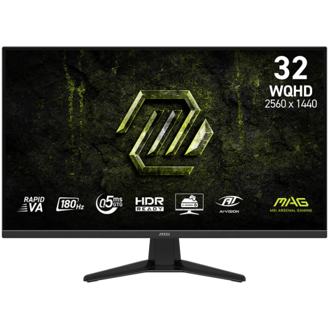 MSI MAG 325QF E18V, 31.5", Rapid VA, 2560 x 1440 (WQHD), 180Hz, 0.5ms, Adaptive Sync, HDR Ready, 2x HDMI 2.0b, 1x DP 1.4a, Tilt,