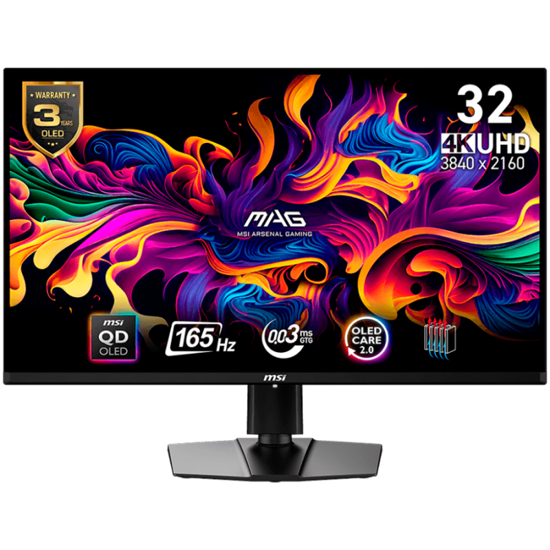 MSI MAG 321UP QD-OLED, 31.5'', 3840x2160 (UHD), 16:9, 250 NITS, 165Hz, 0.03ms (GTG), AMD FreeSync Premium Pro, 1x DP 1.4a, 2x HD