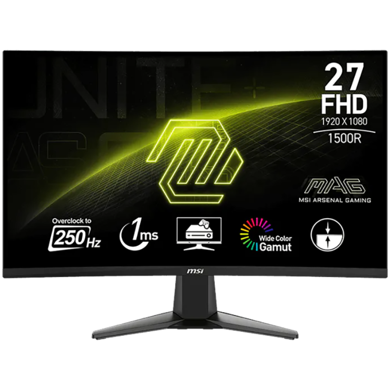 MSI MAG 27C6X Gaming Monitor, 27", 1920 x 1080 (FHD), VA, Curve 1500R, 250Hz, 250nits, 1ms, Adaptive-Sync, HDR Ready, 1x DP, 2x 