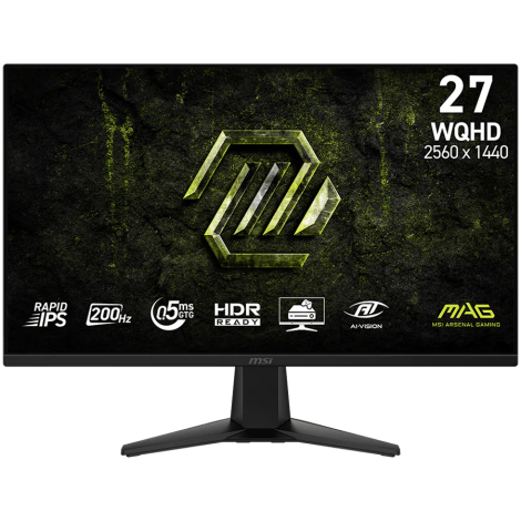 MSI MAG 275QF, 27", Rapid IPS, 2560x1440 (WQHD), 300 NITS, 200Hz, 0.5ms, Adaptive-Sync, 1x DP 1.4, 2x HDMI 2.0b, 1 x Headphone-o