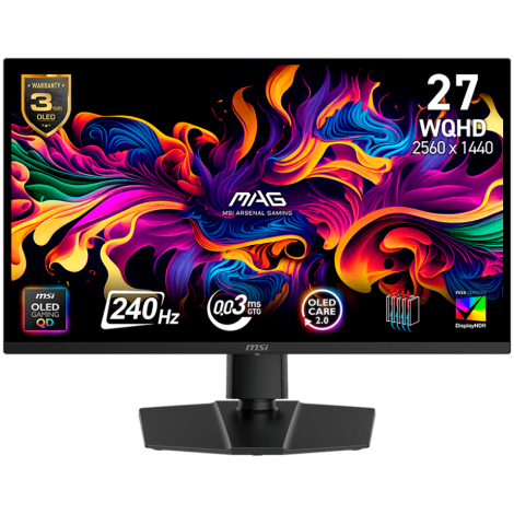 MSI MAG 273QP QD-OLED X24 Gaming Monitor, 26.5'', QD-OLED, 240Hz WQHD (2560x1440), 0.03ms (GtG), 1000 Nits (HDR), DisplayHDR Tru