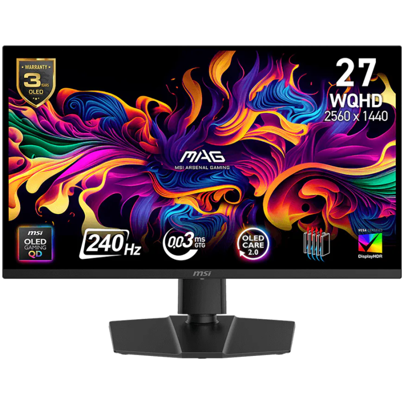 MSI MAG 272QPW QD-OLED X28 Gaming Monitor, 26.5", QD-OLED, 280Hz, QHD (2560x1440), 0.03ms, 1000 Nits, DisplayHDR True Black 400,