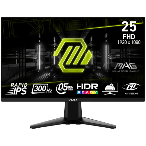 MSI MAG 255F, 24.5", Rapid IPS, 1920x1080 (FullHD), 300Hz, 300 Nits, 0.5ms, AMD FreeSync Premium, HDR Ready, 2x HDMI 2.0b, 1x DP