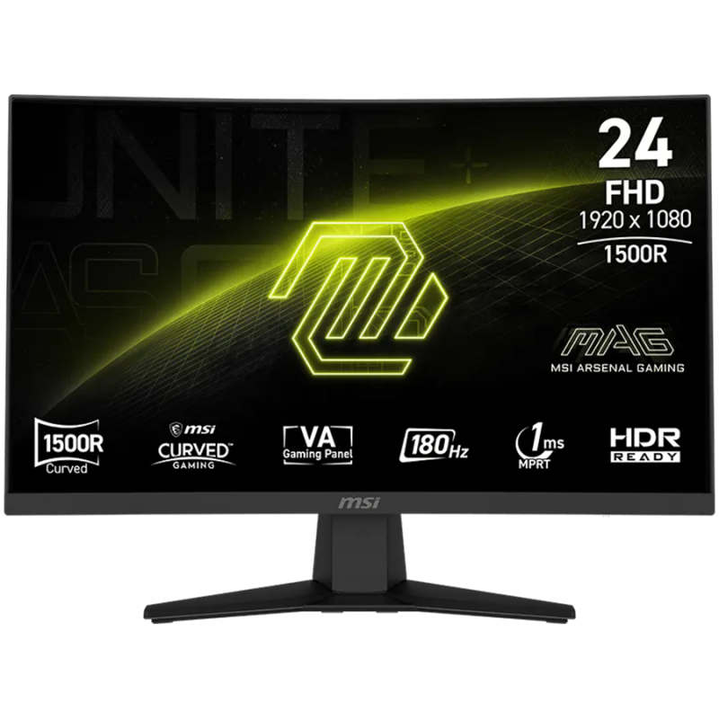MSI MAG 244C, 23.6, VA, Curve 1500R, 1920 x 1080 (FHD), 16:9, 250 NITS, 180Hz, 1ms(MPRT), HDR Ready, 1x HDMI 2.0b (FHD, 180Hz), 