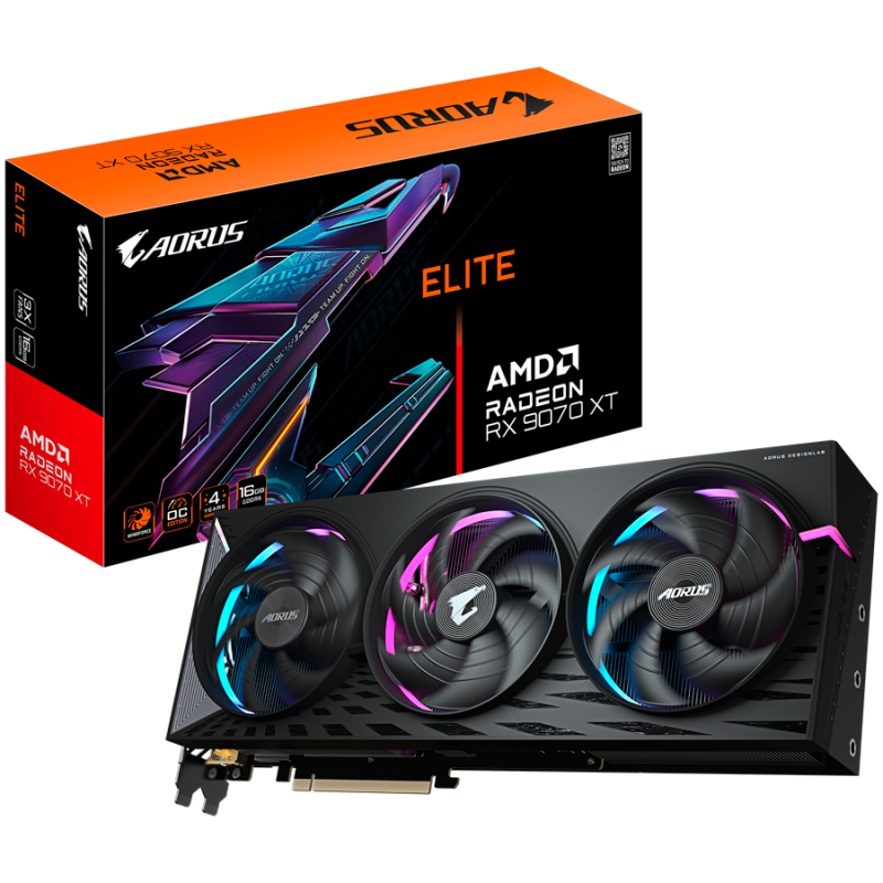 GIGABYTE Video Card AMD Radeon AORUS RX 9070 XT ELITE 16G (16GB GDDR6/256bit, PCI-E 5.0, Recommended PSU 850W, 3x 8pin Power con