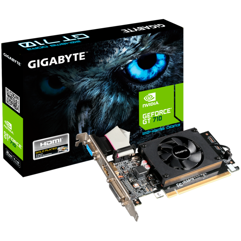 GIGABYTE Video Card NVIDIA GeForce GT 710 2GL (2GB DDR3/64bit, PCI-E 2.0, Recommended PSU 300W, HDMI+DVI low profile bracket x1,