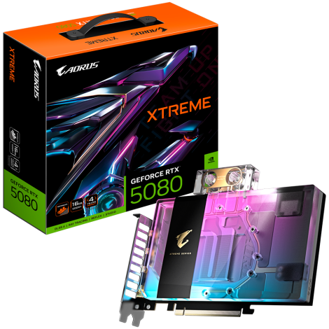 GIGABYTE Video Card NVIDIA GeForce RTX 5080 AORUS XTREME WATERFORCE WB 16G (16GB GDDR7/256bit, PCI-E 5.0, 3xDP, 1xHDMI, Recommen