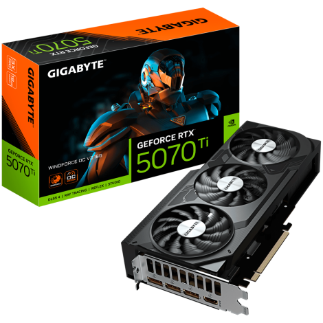 GIGABYTE Video Card NVIDIA GeForce RTX 5070 Ti WINDFORCE OC V2 16G (16GB GDDR7/256bit, PCI-E 5.0, Recommended PSU 750W, 3xDP, 1x