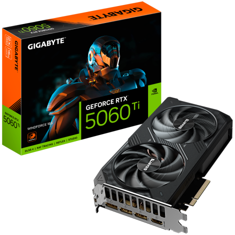 GIGABYTE Video Card NVIDIA GeForce RTX 5060 Ti WINDFORCE 16G (16GB GDDR7/128bit, PCI-E 5.0, 1x 8Pin Power connector, Recommended