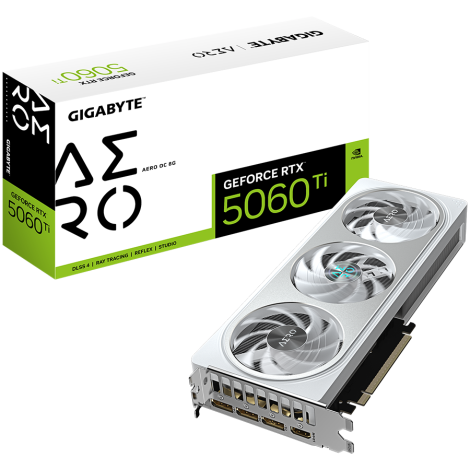 GIGABYTE Video Card NVIDIA GeForce RTX 5060 Ti AERO OC 8G (8GB GDDR7/128bit, PCI-E 5.0, 1x 8Pin Power connector, Recommended PSU