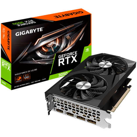 GIGABYTE Video Card NVIDIA RTX 3050 WINDFORCE OC V2 8G GDDR6/128bit, PCI-E 4.0, 1xDP 1.4, 1xHDMI 2.1, 1xDVI-D, Retail