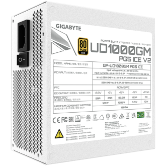 GIGABYTE UD1000GM PG5 V2 ICE, 1000W, White, 80 PLUS Gold, ATX 3.1, Fully Modular