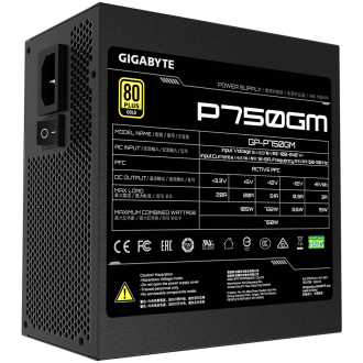 GIGABYTE P750GM Power Supply 750W, Modular, 80 PLUS Gold, Japanese capacitors, 120mm smart control fan, EU plug
