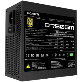 GIGABYTE P750GM Power Supply 750W, Modular, 80 PLUS Gold, Japanese capacitors, 120mm smart control fan, EU plug