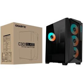 GIGABYTE C301 GLASS Midi Tower, E-ATX, USB 3.1 Gen2 Type-C x1, USB 3.0 x2, Audio In & Out, LED Switch, 4x 120mm ARGB fans, ARGB 
