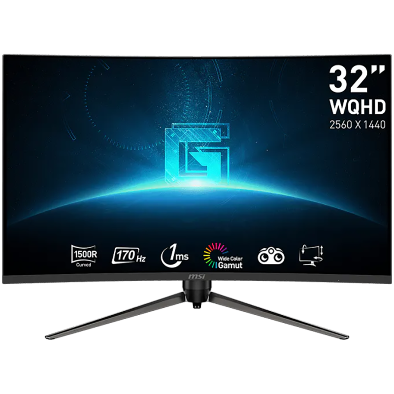 MSI G32CQ5P Curved Gaming Monitor, 31.5", 170Hz, QHD (2560x1440) 16:9, VA, Anti-glare, 1ms, 250nits, 3000:1, 1500R Curve, Freesy