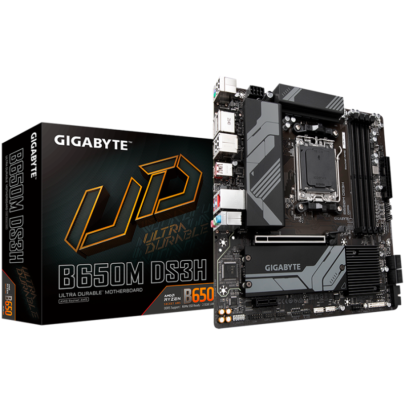 GIGABYTE Mainboard Desktop B650M DS3H (AM5, 4xDDR5 max 128GB, 1x PCI-E 4.0 x16x16, 1x PCI-E 3.0 x16x1, 4x SATA, 2x M.2 PCIe 4.0,