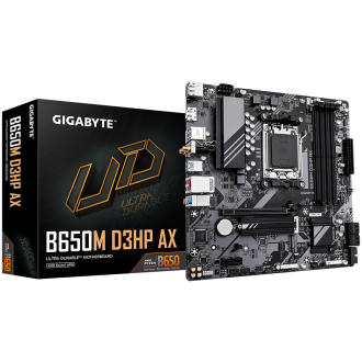 GIGABYTE Mainboard Desktop B650M D3HP AX (AM5, 4xDDR5, 1xHDMI, 2xDP, 2.5GbE LAN, Wi-Fi 6E 802.11ax, mATX, Retail)