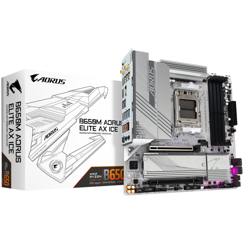 GIGABYTE B650M AORUS ELITE AX ICE, AM5, 4x DDR5, WIFI6E, mATX