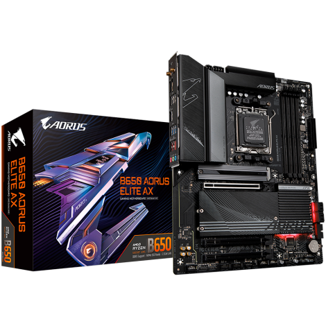 GIGABYTE Mainboard Desktop B650 AORUS ELITE AX 1.0 (AM5, 4xDDR5, DP, HDMI, 2.5GbE LAN, Wi-Fi 6E, BT 5.2, 1xPCI Ex x16 4.0, 2xPCI