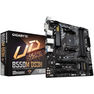GIGABYTE MB B550 AM4 4 x DDR4 PCIe 3.0 2 x M.2 4 x SATA 1 x DVI-D port 1 x DisplayPort 1 x HDMI port Micro ATX