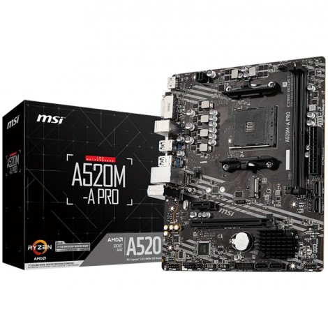 MSI Main Board Desktop A520M-A PRO (A520, AM4, 2xDDR4, 1x PCI-E 3.0 x16 slot,1x M.2 slot,4x USB 3.2 Gen1,2x USB 2.0,1x HDMI,1x D