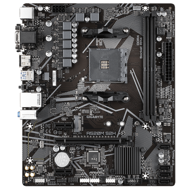 GIGABYTE MB AM4 A520 2 x DDR4 PCIe 3.0 1 x M.2 4 x SATA 1 x D-Sub port 1 x DVI-D port 1 x HDMI port Micro ATX