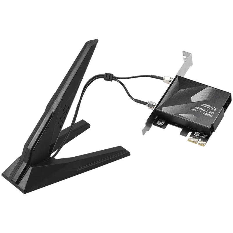 MSI HERALD BE9400 WiFi 7 PCIe Card, 2.4GHz, 5GHz, 6GHz, BT 5.4, WPA-PSK, WPA2-PSK / Enterprise, WPA3-Personal / Enterprise, 2x H
