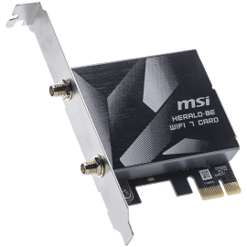 MSI HERALD BE9400 WiFi 7 PCIe Card, 2.4GHz, 5GHz, 6GHz, BT 5.4, WPA-PSK, WPA2-PSK / Enterprise, WPA3-Personal / Enterprise, 2x H
