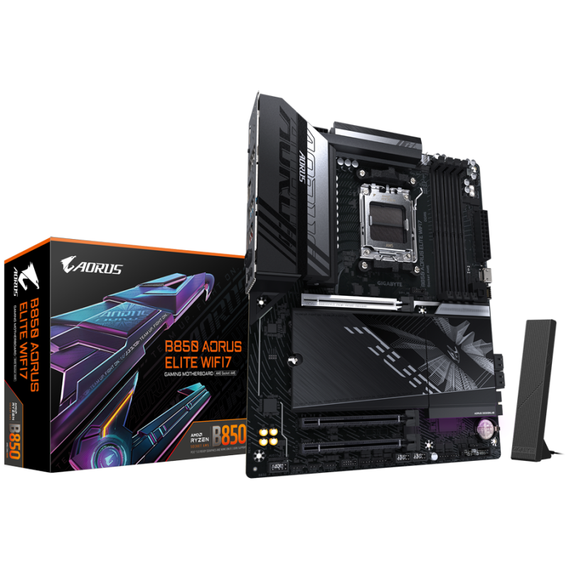GIGABYTE Mainboard Desktop B850 AORUS ELITE WF7 (AM5, 4xDDR5, 1xDP, 1xHDMI, 2.5GLAN, WiFi7, BT5.4, 1x PCIe x16 5.0, 2xPCIe x16 s