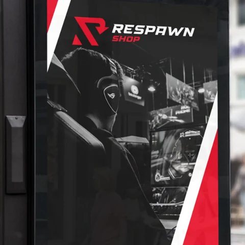 Respawn Shop gaming poster u crnoj, bijeloj i crvenoj boji